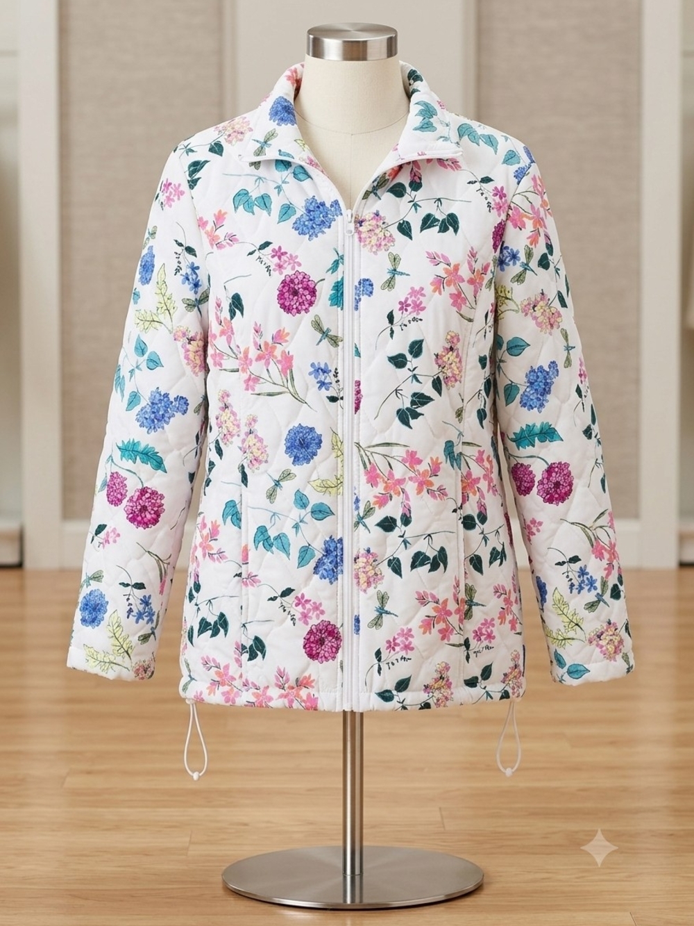 Blair White Quilted Floral Zip Jacket